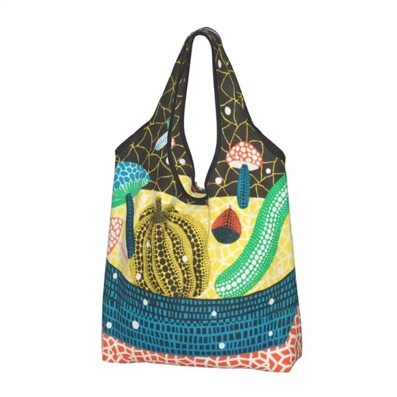 CLASSIC YAYOI KUSAMA LARGE COLORFUL DOTS, PUMPKINS, VEGGIES SHOPPER BAG - Picture 9 of 9